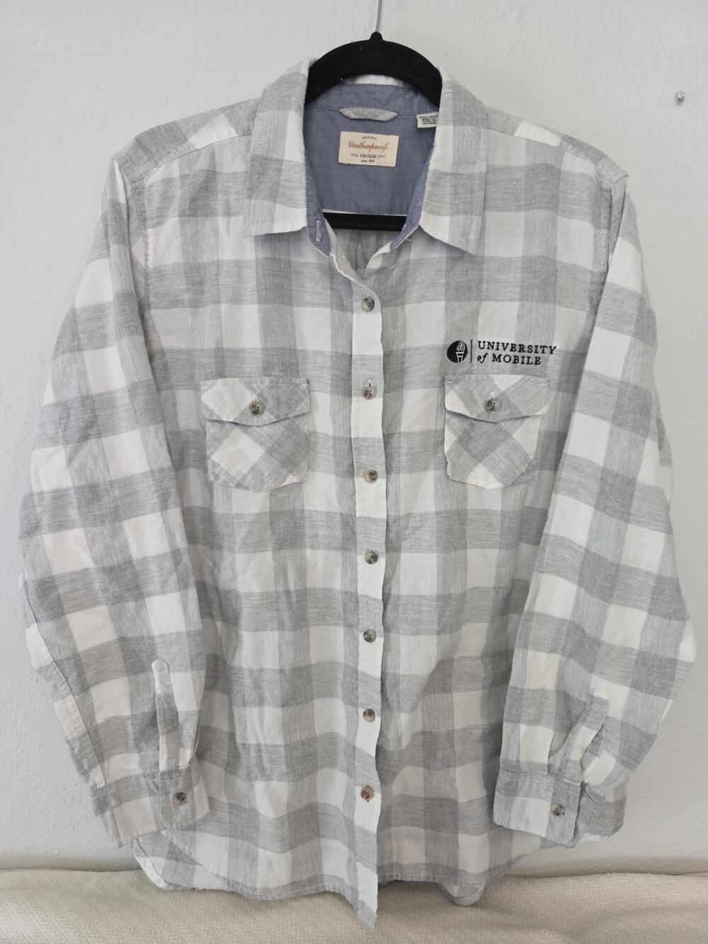 WEATHERPROOF Vintage Gray White Plaid Long Sleeve Button-Up Shirt Cotton XXL